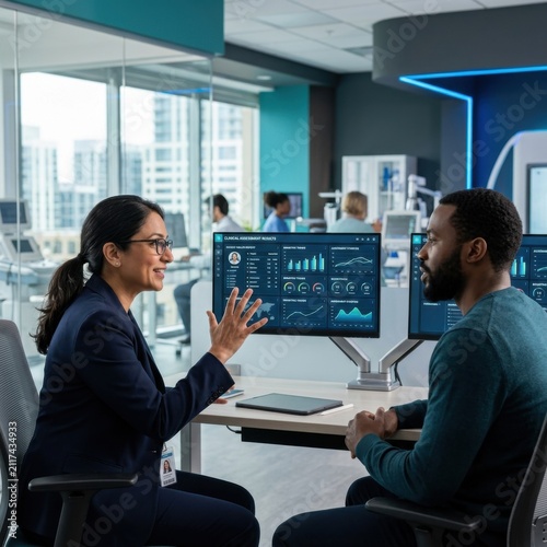 Diverse Professionals Collaborating On Modern Data Analytics Dashboard