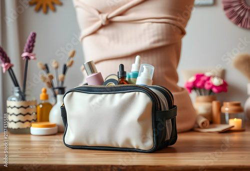 Cosmetic bag filled with va...