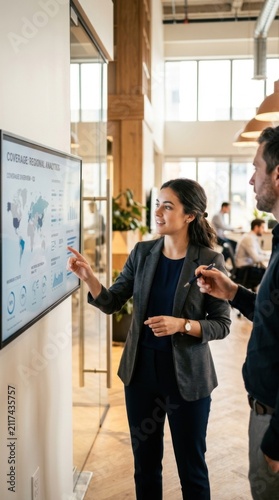 Diverse Team Collaborates On Digital Presentation In Modern Office