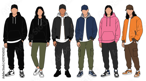 Fotografie Professional vector collection featuring different man and woman wearing fashion