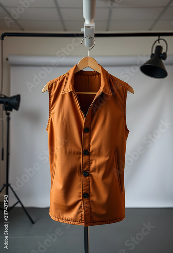 Orange sleeveless jacket on...