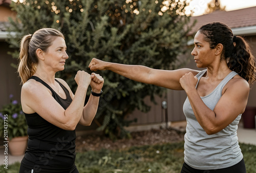 Two diverse women practicin...