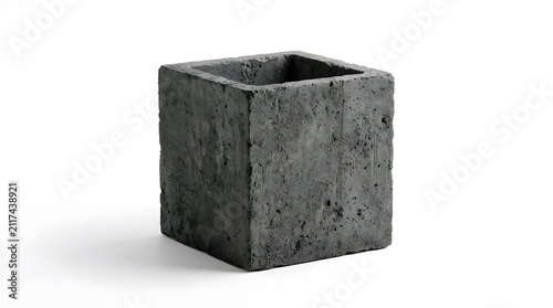 Empty dark grey concrete cube container isolated on white background, for minimalist decor use