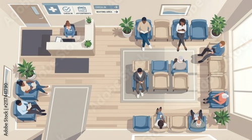 Diverse People Waiting Patiently In A Modern Healthcare Clinic Waiting Room Environment
