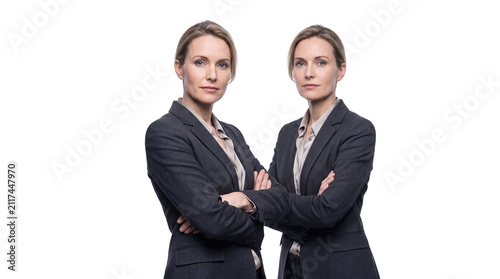 Successful Professional Business Duo Women in Suits with Crossed Arms Isolated