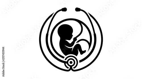 Картината върху платно Black silhouette of a fetus icon.