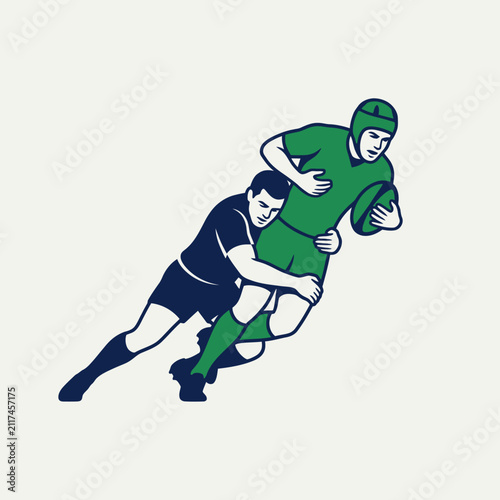 Dynamic Rugby Action Illustration Player Tackling Opponent In Game Sport