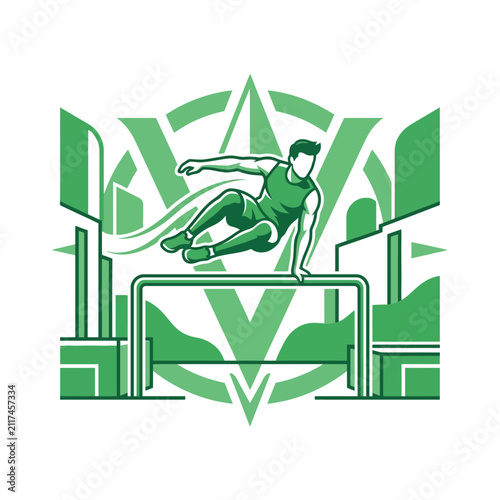 Dynamic Parkour Athlete Executes Precision Jump Over Obstacle In Urban Environment Graphic