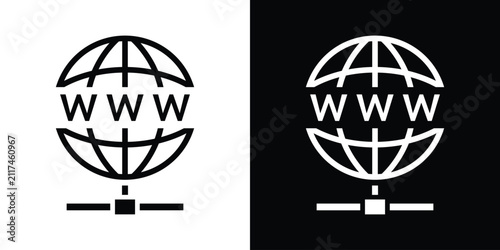 Bild auf Leinwand Globe grid icon with a WWW domain badge connected to a network hub
