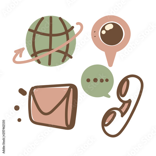 Hand Drawn Contact Us and Communication Icon Set Vector Doodle