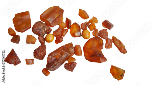 Processed Amber Gemstones Pile Isolated on Transparent Background