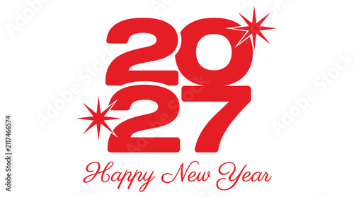 Red 2027 happy new year design with star sparkles Vector