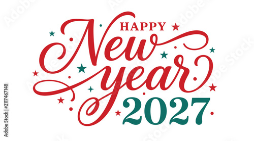 Happy new year 2027 elegant text design with red and green stars Vector