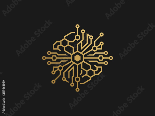 Elegant Golden Circuit Board Pattern Abstract Technology Concept On Black Background