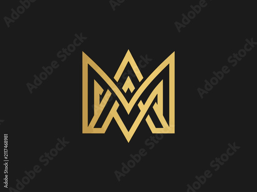 Elegant Golden Crown Monogram Design On Black Background
