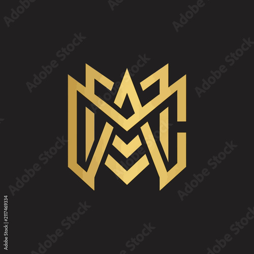 Elegant Geometric Gold Monogram Logo Design On Black Background