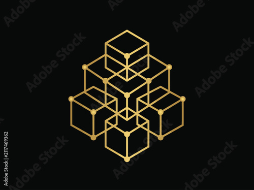 Elegant Geometric Golden Cubes Network Graphic Design Element