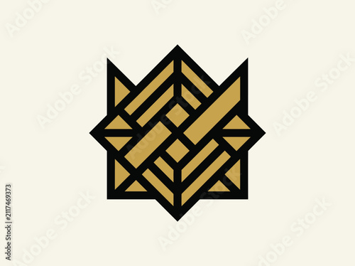Elegant Geometric Gold Star Emblem Ornate Abstract Design