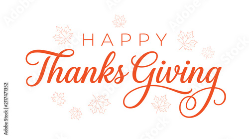 Happy thanksgiving handwritten lettering with orange autumn leaves Vector