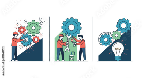 Industrial System Optimization and Efficiency Vector Illustration
