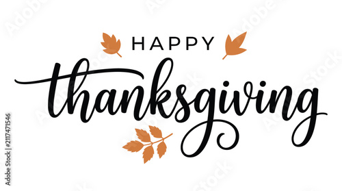 Happy thanksgiving greeting text with orange autumn leaves Vector