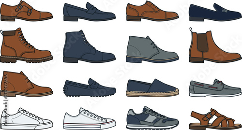 Quadro su tela Men's Casual and Formal Footwear Collection Featuring Loafers, Chelsea Boots, De