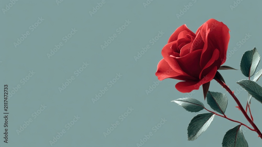 Fototapeta premium A rose flower against grey background for happy rose day, valentine week and love celebration illustration.
