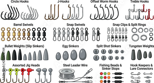 Bild auf Leinwand Essential fishing terminal tackle kit featuring assorted hooks swivels sinkers w