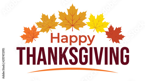 Happy thanksgiving text sign with decorative autumn maple leaves in orange yellow and red colors Vector