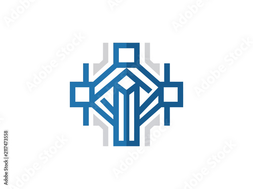 Elegant Blue Geometric Abstract Symbol Innovation And Technology Concept