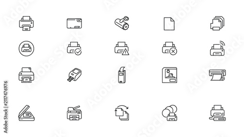 фотографія Collection of various printer icons with different status symbols isolated on tr