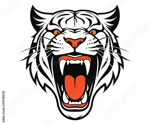 Roaring white tiger head vector illustration isolated on white background