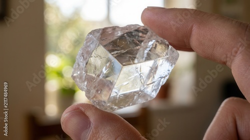 Obraz na płótnie A Raw Calcite Crystal Held in Hand