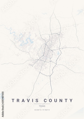 Foto County Map Poster of Travis, Texas - Pastel Dream Style