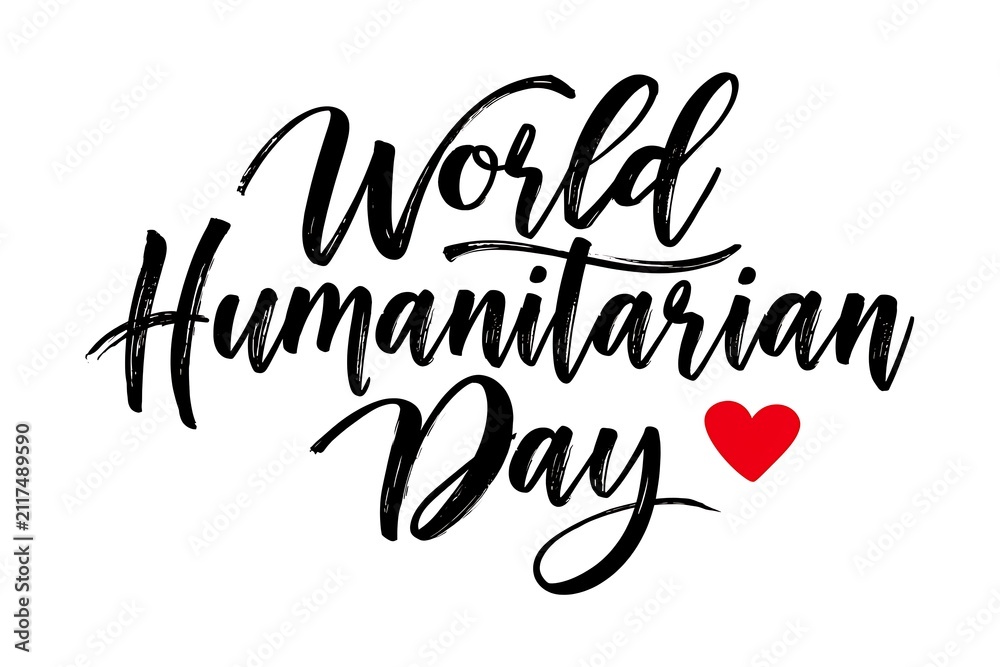 Fototapeta premium World Humanitarian Day calligraphy text. Elegant script lettering for charity event design.