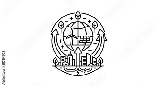 Corporate Sustainable Development and Renewable Energy Concept in Minimalist Black and White Line Art