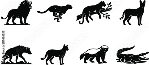 Bild auf Leinwand Wild animals vector silhouette collection including roaring lion cheetah panther