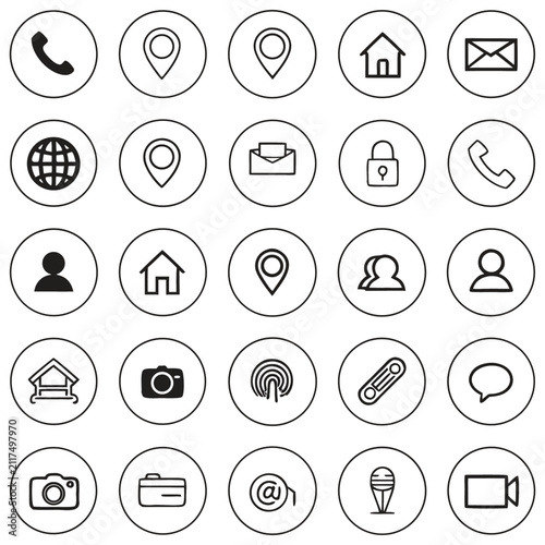 Modern Contact Us Line Icon Set Vector for Business Cards