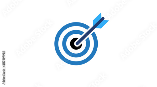 Abstract vector illustration of a red target icon featuring a precise arrow hitting the exact bullseye center representing business goal achievement and successful strategic marketing objective.
