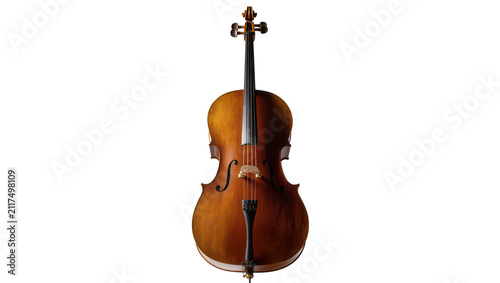 Cuadro en lienzo Brown wooden cello with ebony fingerboard and tuning pegs, isolated on transpare