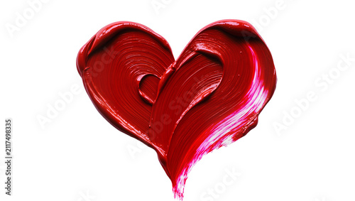 Rich red lipstick heart shape smear, isolated on transparent background