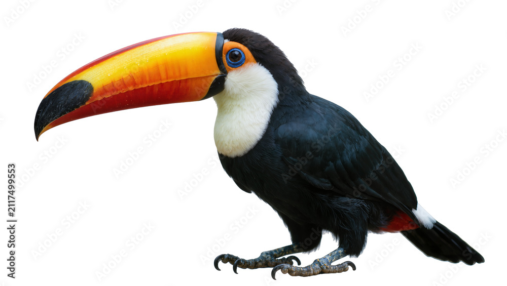Fototapeta premium Large toucan with colorful beak, isolated on transparent background