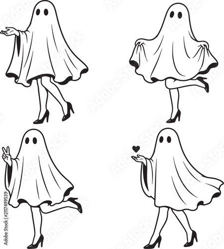 Halloween Ghost Line Art Vector Set