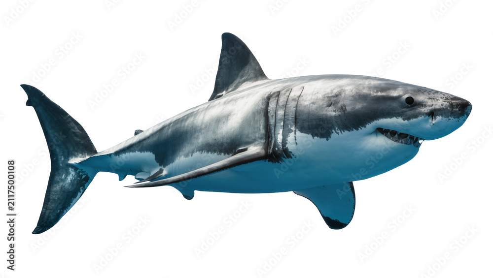 Fototapeta premium Great white shark swimming, isolated on transparent background