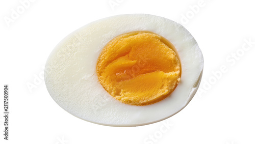 Fotografie Half hard-boiled egg with bright yellow yolk, isolated on transparent background