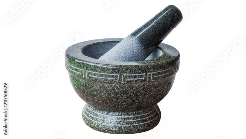 Konstfotografi Granite mortar and pestle with decorative band, isolated on transparent backgrou