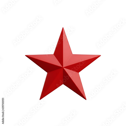Glossy red five pointed star shape isolated on transparent background