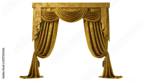 Bild auf Leinwand Golden damask draped curtains with tassels, isolated on transparent background