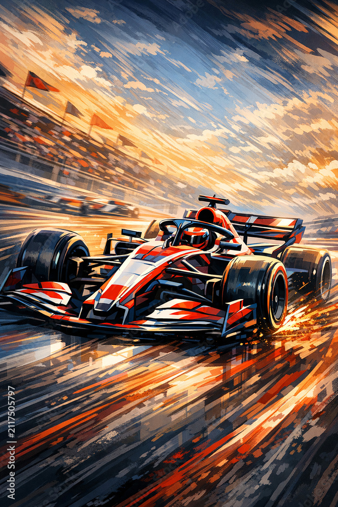 Obraz premium An artistic representation of a Formula 1 car in action, capturing the essence of speed and adrenaline.
