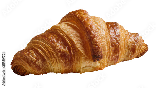 Принти на полотні Golden brown flaky croissant pastry, isolated on transparent background